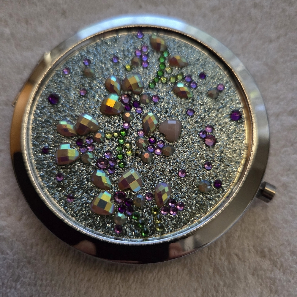 Silver and Purple Compact Mirror
